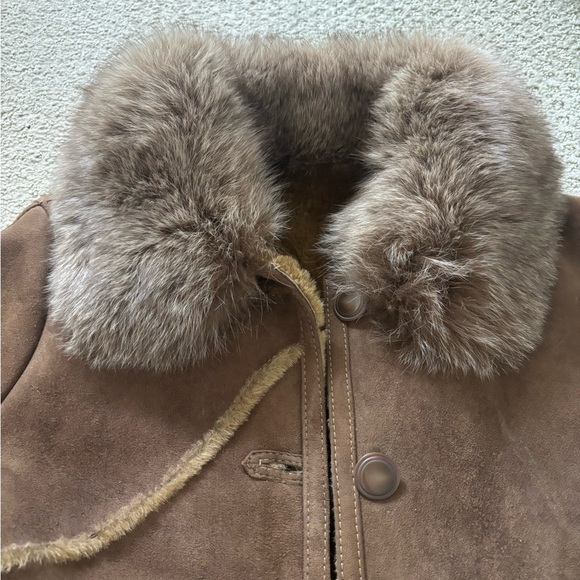Women's Shearling Fur and Arctic Fox Coat Beige Knee Length Size S/M - Picture 5 of 14